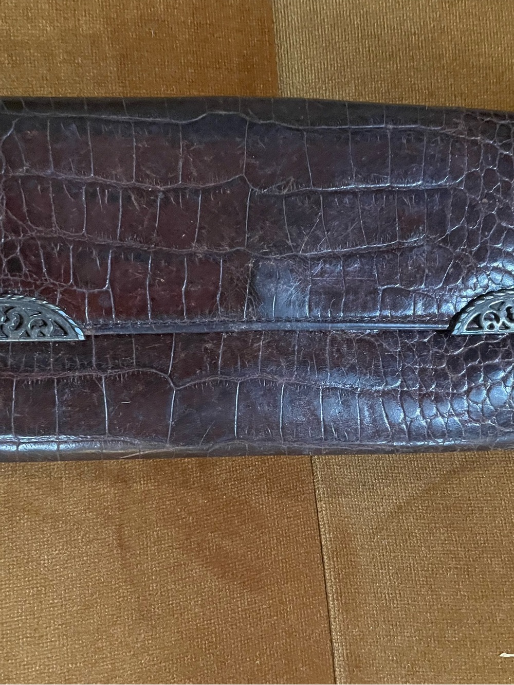 Brighton Croc-Embossed Leather Clutch in Dark Brown